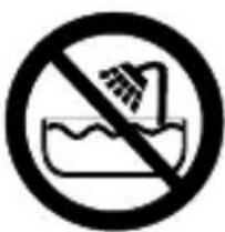 Prohibition sign with pictogram of showerhead spraying water, no text present