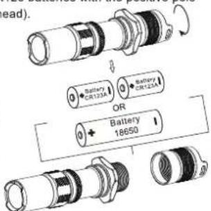 head). Battery CR123A Battery CR124 OR Battery 18650