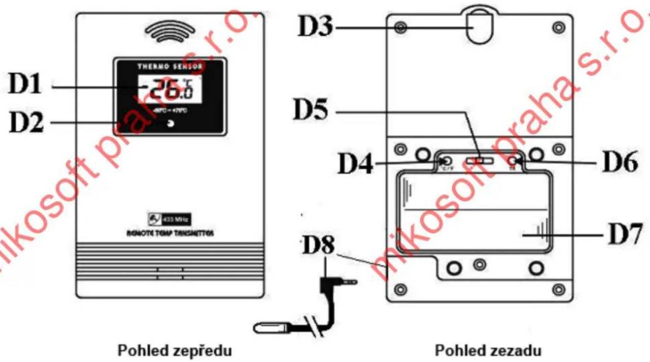 D1 D2 THERMO SENSOR -26.0 RFC + 47V0 433 MHz REMOTE TEMP TRANSMETTER Pohled zepredu D3 D5 D4 D6 D7 D8 Pohled zezadu