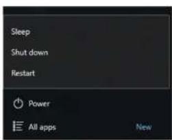 Sleep Shut down Restart Power All apps New