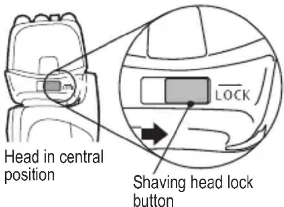 Head in central position Shaving head lock button