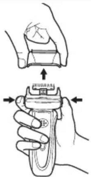 Diagram showing hand positioning of a device with directional arrows indicating movement or force