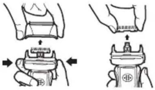 Technical diagram showing hand positioning and adjustment of a device with Chinese annotations