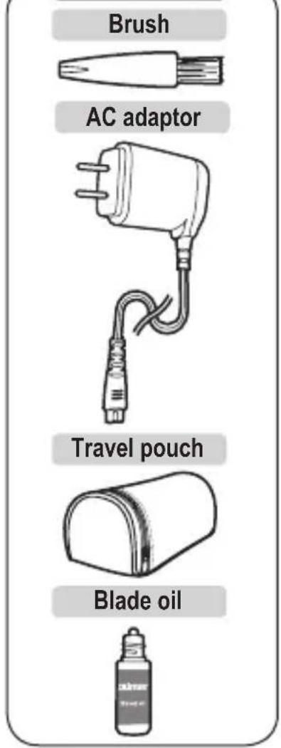 Brush AC adaptor Travel pouch Blade oil