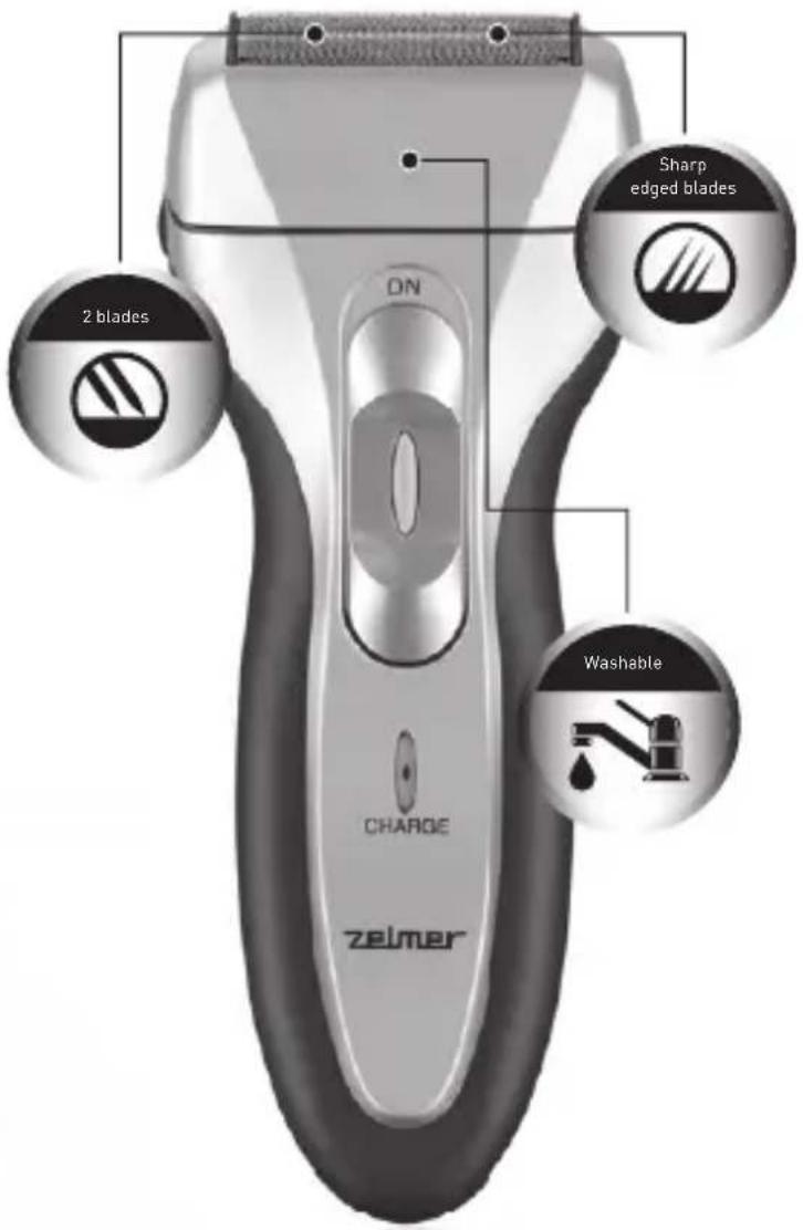 ON 2 blades Sharp edged blades CHARGE Washable ZEIMER