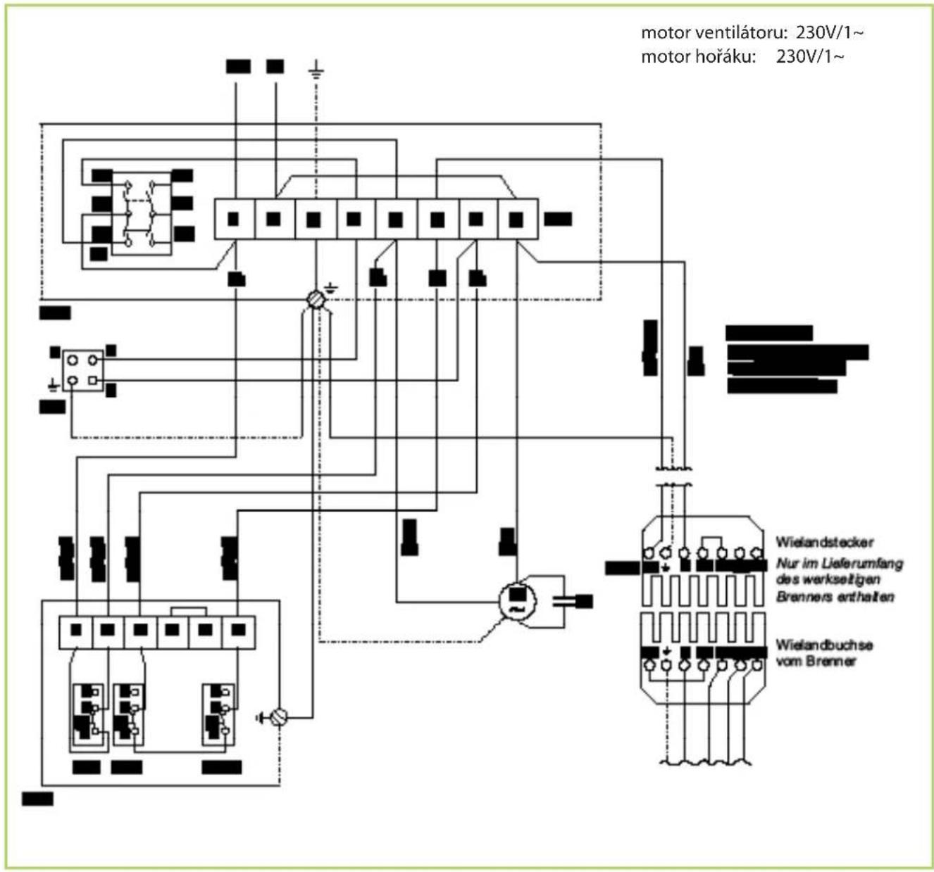 motor ventilátoru: 230V/1~ motor hořáku: 230V/1~