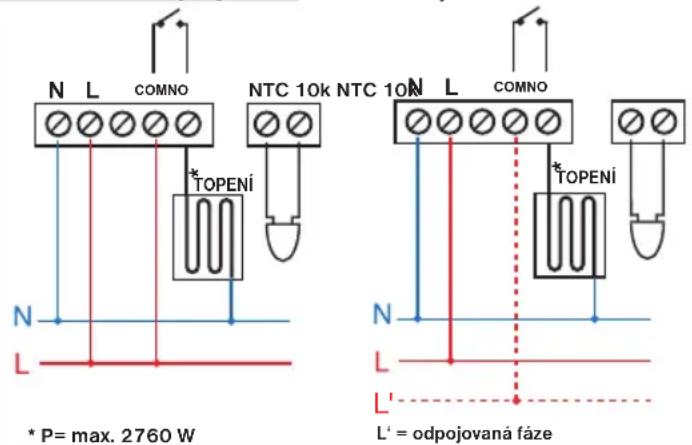 N L COMNO *TOPENÍ NTC 10k NTC 10N L COMNO N L * P= max. 2760 W * TOPENÍ L' = odpojovaná fáze
