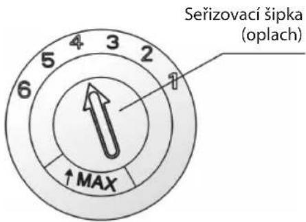 Seřizovací šipka (oplach) ↑MAX