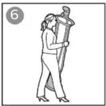 Illustration of a person carrying a large cylindrical object, possibly a tool or device, with no visible text or symbols.