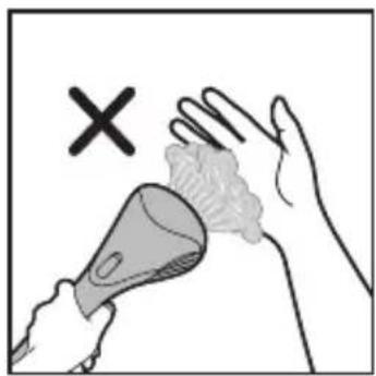 Illustration of a hand holding a spray gun with a cross symbol above, no text or labels present