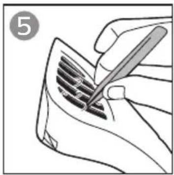 Line drawing of a hand using a tool to brush or mark on a curved object (no text or symbols)