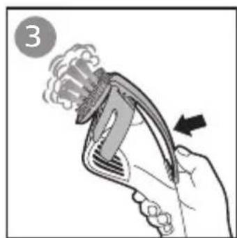 Illustration of a hand holding a tool with a brush and smoke, no text or symbols present