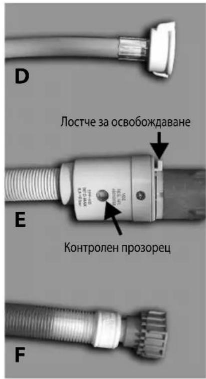 Д Лостче за освобождаване E Контролен прозорец F