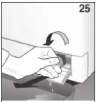 Hand inserting a component into a device, showing a curved arrow and label '25' (no text or symbols on the diagram itself)