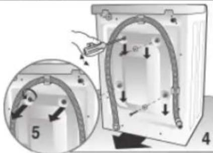 Technical diagram showing a mechanical assembly with labeled parts and directional arrows, including a magnified inset view labeled '5'.