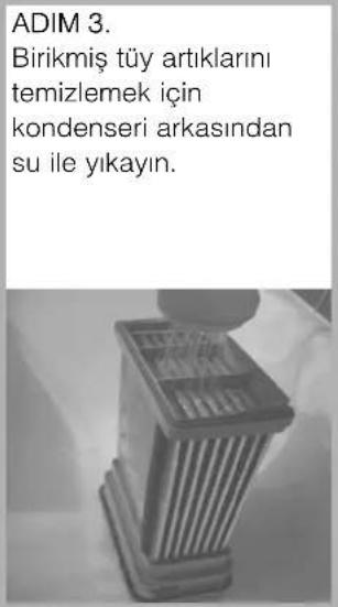 ADIM 3. Birikmiş tüy artıklarını temizlemek için kondenseri arkasından su ile yıkayın.