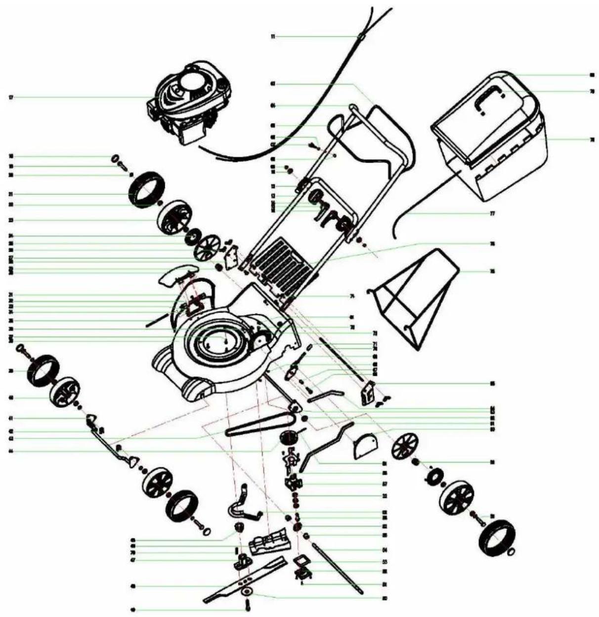 Exploded view diagram of a mechanical assembly with labeled components and exploded view