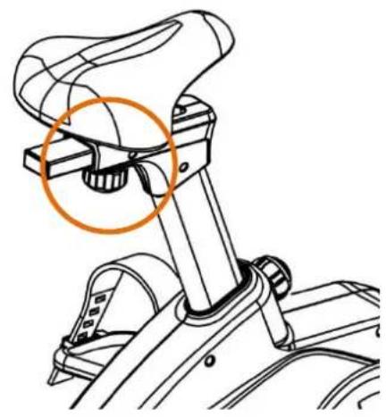 Technical line drawing of a bicycle leg mechanism with a highlighted orange circle (no text or symbols)