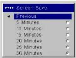 Screen Save Previous 5 Minutes 10 Minutes 15 Minutes 20 Minutes 25 Minutes 30 Minutes