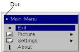 Dot • Main Menu ◀ Exit ABC Picture ▶ Settings ▶ ↓ About