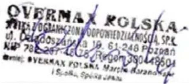 OVERMAX POLSKA MIEKA Z PÓGRANICZON A O DPOWIED ZIAKNOŚCIĄ, SP.K. uJ. Deładoszanska 10. 61-248 Pozran NIP 788-267-46-75 Regen 390-48604 damiel: OVERMAX POLSKA Marcha Barandaw i Sjolka Spółka Jenań