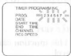 TIMER PROGRAMMING PROG 234567 DATE START TIME END TIME CHANNEL REC SPEED