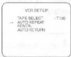 VOR SETUP TAPE SELECT -T130 AUTO REPEAT RENTAL AUTO RETURN
