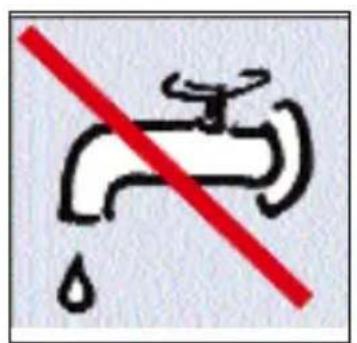 Traffic sign indicating a faucet with a red diagonal line and water droplet symbol
