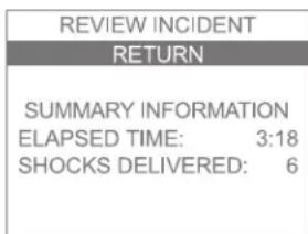 REVIEW INCIDENT RETURN SUMMARY INFORMATION ELAPSED TIME: 3:18 SHOCKS DELIVERED: 6