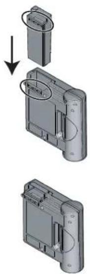Diagram showing three-step assembly of a device with labeled components and directional arrows indicating process flow.