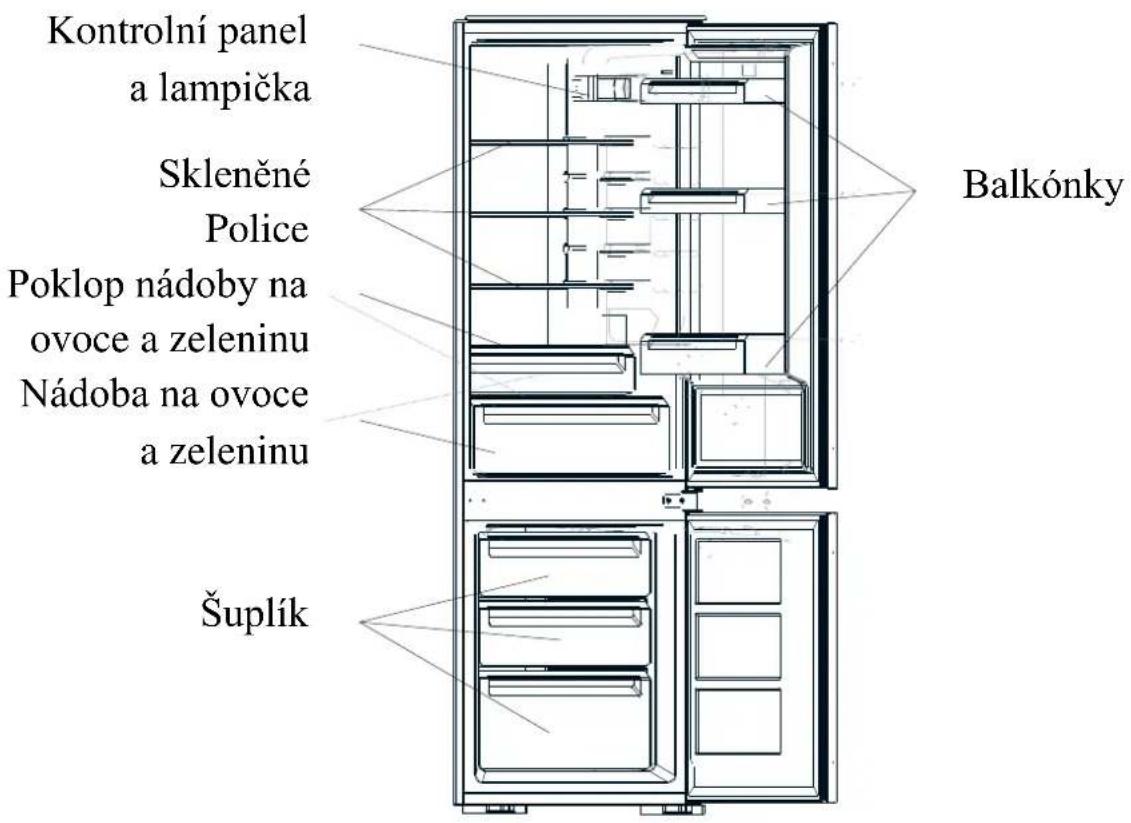 Kontrolní panel a lampička Skleněné Police Poklop nádoby na ovoce a zeleninu Nádoba na ovoce a zeleninu Šuplík Balkónky