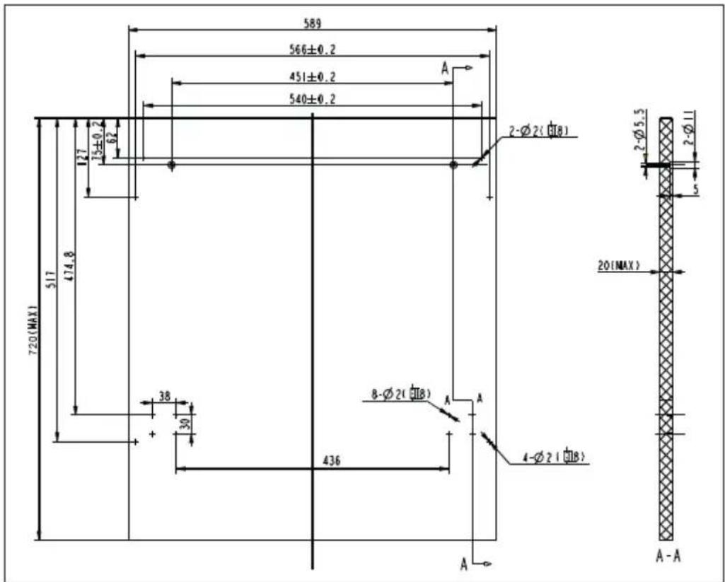 589 566±0.2 451±0.2 540±0.2 A 127 15±0.2 62 720(MAX) 517 474.8 38 30 436 2-Ø2(GB) 2-Ø5.5 2-Ø11 20(MAX) A-A 8-Ø2(GB) A A 4-Ø2(GB)
