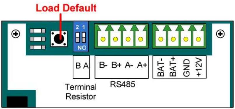 Load Default 2 1 NO B A B- B+ A- A+ BAT- BAT+ GND +12V Terminal Resistor RS485