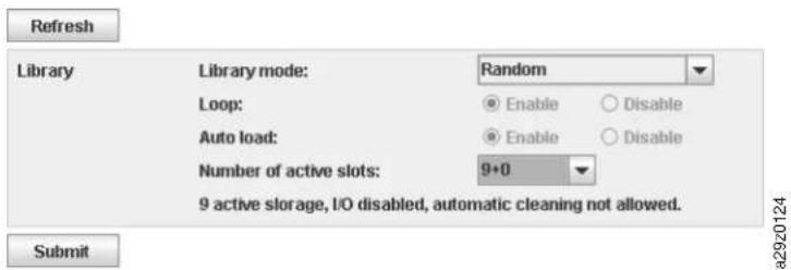 Refresh Library Library mode: Random Loop: Enable Disable Auto load: Enable Disable Number of active slots: 9+0 9 active storage, I/O disabled, automatic cleaning not allowed. Submit