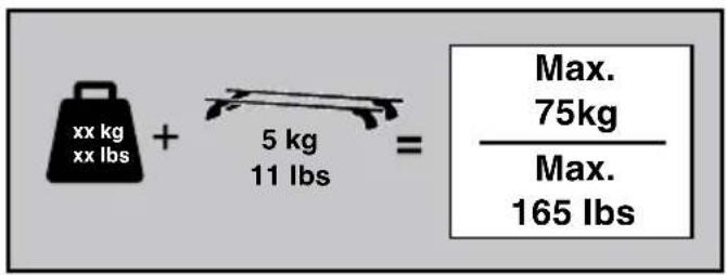 xx kg xx lbs + 5 kg 11 lbs = Max. 75kg / Max. 165 lbs