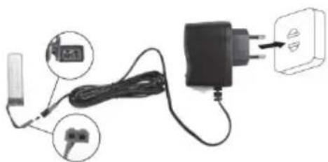 Diagram showing connections of a device with cable, plug, and power outlet, including labeled components.