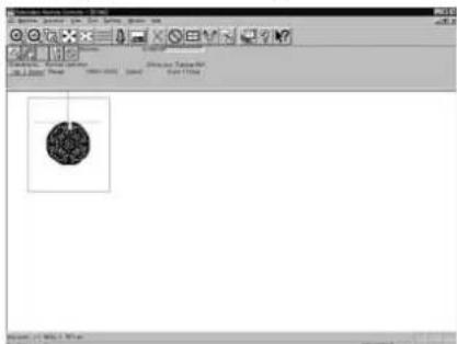 Screenshot of a software interface showing a circular graphic design with text labels and tool icons.