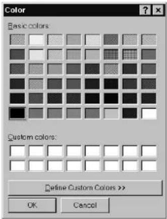 Color Basic colors Custom colors: Define Custom Colors >> OK Cancel