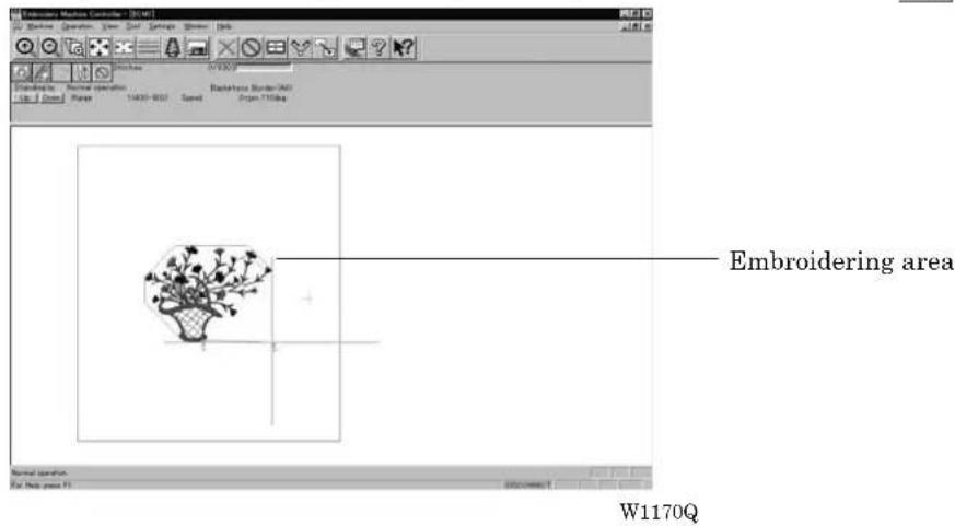 Embroidery Manager Controller - [30141] File Edit View Insert Settings Window Help Normal operation View Insert Settings Window Help Standard: Normal operation Page 11/00-0027 Save Backframe Border (A) From 1716kg Embroidering area Normal operation File Edit view Insert W1170Q