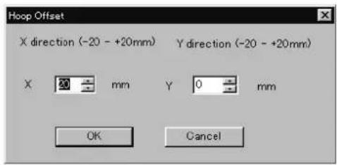 Hoop Offset X direction (-20 - +20mm) Y direction (-20 - +20mm) X mm Y 0 mm OK Cancel