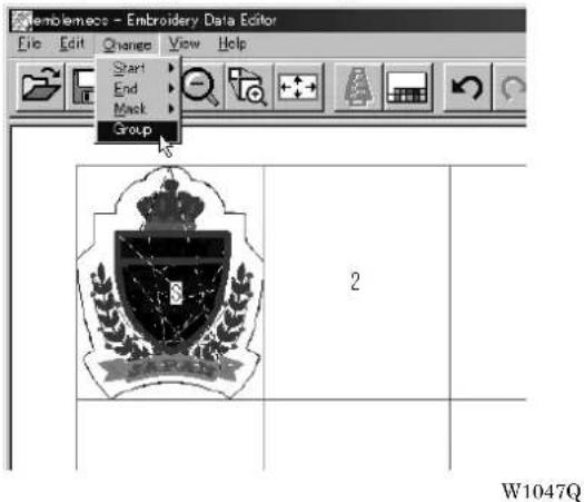 Emblems - Embroidery Data Editor File Edit Change View Help Start End Mask Group 2 W1047Q