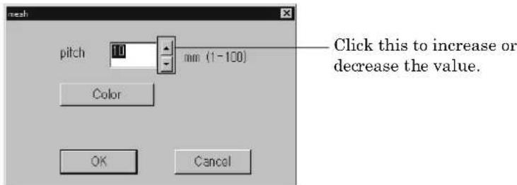 pitch 100 mm (1-100) Color OK Cancel Click this to increase or decrease the value.