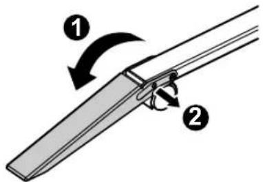 Diagram showing two labeled mechanical or structural components with directional arrows indicating motion or force direction.