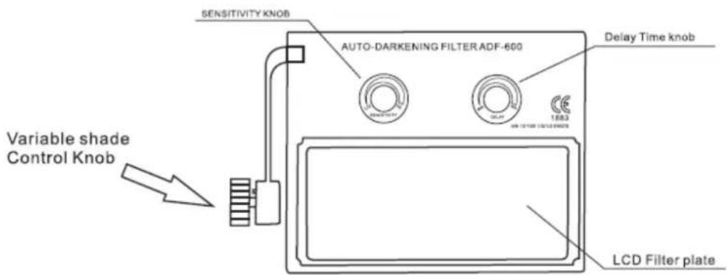 SENSITIVITY KNOB AUTO-DARKENING FILTER ADF-600 Delay Time knob Variable shade Control Knob LCD Filter plate