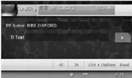 TUNER PS Name BBS OXFORD R Text << >> List > Option> Band 1:23