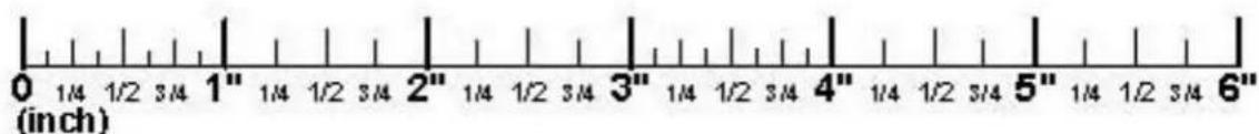 0 1/4 1/2 3/4 1" 1/4 1/2 3/4 2" 1/4 1/2 3/4 3" 1/4 1/2 3/4 4" 1/4 1/2 3/4 5" 1/4 1/2 3/4 6" (inch)