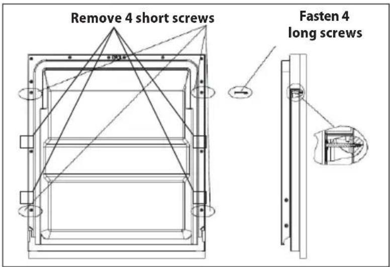 Remove 4 short screws Fasten 4 long screws