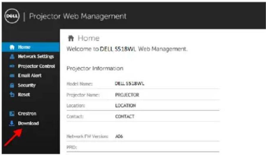 DELL | Projector Web Management Home Welcome to DELL S518WL Web Management. Projector Information Model Name: DELL S518WL Projector Name: PROJECTOR Location: LOCATION Contact: CONTACT Network FW Version: A06 PPID: