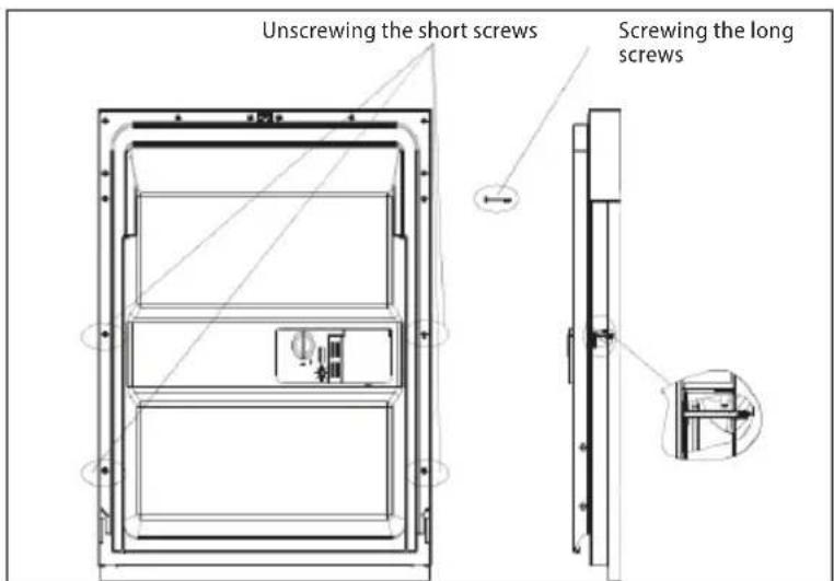 Unscrewing the short screws Screwing the long screws