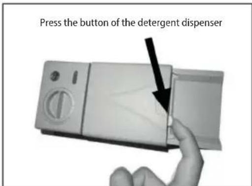 Press the button of the detergent dispenser